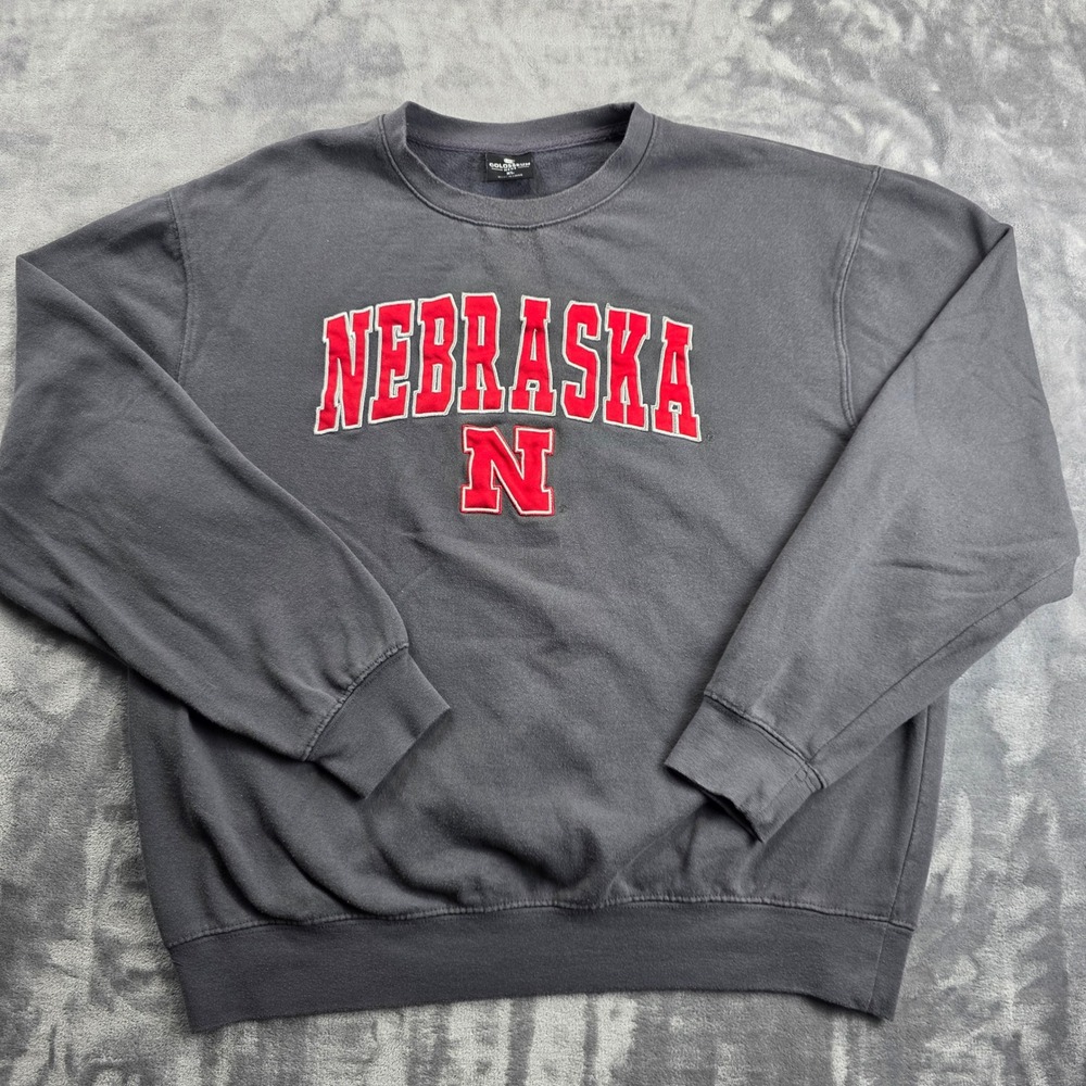 Colosseum‎ Nebraska Sweatshirt Mens XL Gray Crewneck Applique Logo Fleece